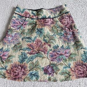 Free People Cream Floral Tapestry A-Line Mini Skirt,vintage inspired,tapestry